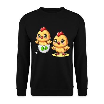 Chick Easter Egg Easter Eggs Chicken Eggs Easter Child - Unisex Sweatshirt - black - Front - Alina (178cm) & Michal (187cm)