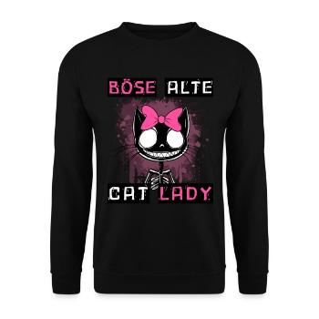 Boese alte Cat Lady Niedlich? Nein, nur gefährlich - Unisex Pullover - Schwarz - Vorne - Alina (178cm) & Michal (187cm)