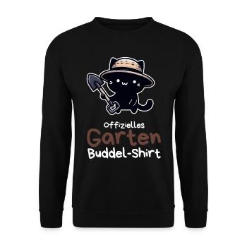 Offizielles Garten Buddel-Shirt mit Katze - Unisex Pullover - Schwarz - Vorne - Alina (178cm) & Michal (187cm)