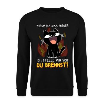 Ich stelle mir vor du brennst - Schwarze Katze - Unisex Pullover - Schwarz - Vorne - Alina (178cm) & Michal (187cm)
