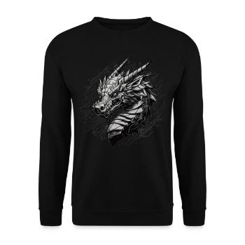 Metallischer Drache - Unisex Pullover - Schwarz - Vorne - Alina (178cm) & Michal (187cm)