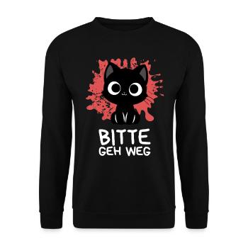 Bitte geh weg Süße schwarze Katze mit großen Augen - Unisex Pullover - Schwarz - Vorne - Alina (178cm) & Michal (187cm)