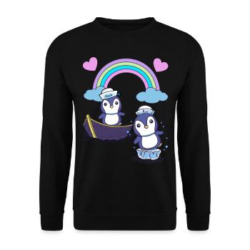 maritim Pinguin Pinguine Boot Moin Seemann - Unisex Pullover - Schwarz - Vorne - Alina (178cm) & Michal (187cm)