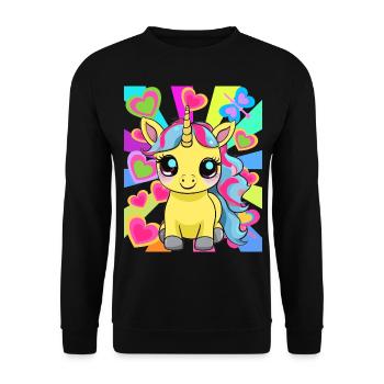 Retro Einhorn Einhörner Kinder Kind Pferd - Unisex Pullover - Schwarz - Vorne - Alina (178cm) & Michal (187cm)