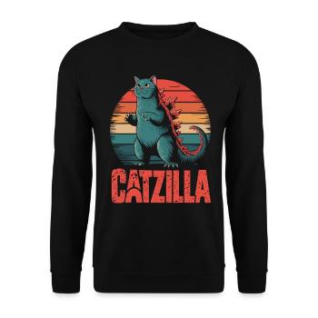 Monster Cat in Retro Style - Catzilla - Unisex Sweatshirt - black - Front - Alina (178cm) & Michal (187cm)