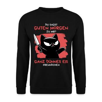 Guten Morgen – Ganz dünnes Eis Design - Unisex Pullover - Schwarz - Vorne - Alina (178cm) & Michal (187cm)
