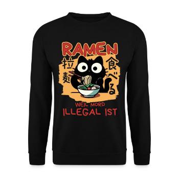 Ramen: Weil Mord illegal ist - Schwarze Katze - Unisex Pullover - Schwarz - Vorne - Alina (178cm) & Michal (187cm)