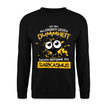 Allergisch gegen Dummheit – Sarkasmus Katze - Unisex Pullover - Schwarz - Vorne - Alina (178cm) & Michal (187cm)