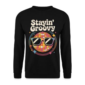 Bunte Diskokugel mit Sonnenbrille - Unisex Pullover - Schwarz - Vorne - Alina (178cm) & Michal (187cm)