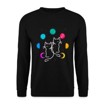Retro Katzen Mondphase Mondphasen Katze Vintage - Unisex Pullover - Schwarz - Vorne - Alina (178cm) & Michal (187cm)
