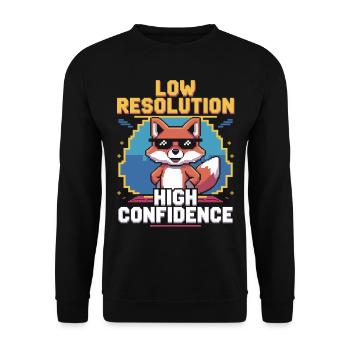 Retro-Fuchs mit Selbstbewusstsein für Gamer - Unisex Pullover - Schwarz - Vorne - Alina (178cm) & Michal (187cm)