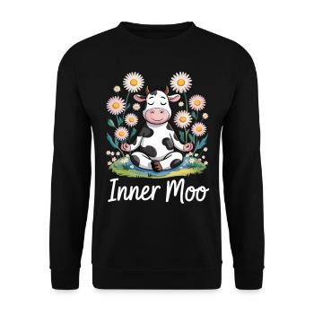 Yoga-Kuh für innere Ruhe - Meditierende Kuh - Unisex Pullover - Schwarz - Vorne - Alina (178cm) & Michal (187cm)