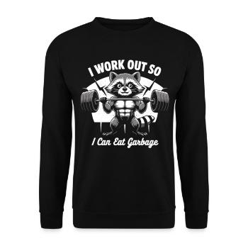 Entraînement Raton laveur – Je mange des ordures - Sweat-shirt Unisexe - noir - Devant - Alina (178cm) & Michal (187cm)