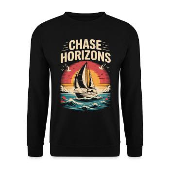 Segelboot bei Sonnenuntergang - Unisex Pullover - Schwarz - Vorne - Alina (178cm) & Michal (187cm)