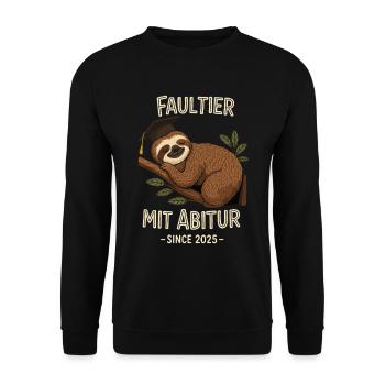 Faultier mit Abitur 2025 - Unisex Pullover - Schwarz - Vorne - Alina (178cm) & Michal (187cm)