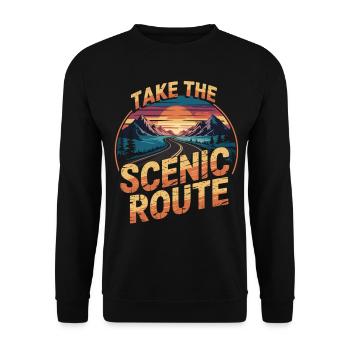 Take the Scenic Route – Retro Shirt - Unisex Sweatshirt - black - Front - Alina (178cm) & Michal (187cm)