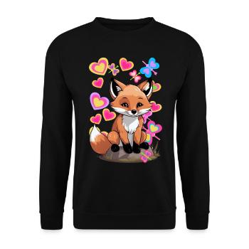 Renard, Animaux De La Forêt, Renards, Printemps, Papillons - Sweat-shirt Unisexe - noir - Devant - Alina (178cm) & Michal (187cm)