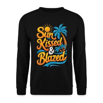 Vacation, Palm Trees, Sun, Blazed Style - Unisex Sweatshirt - black - Front - Alina (178cm) & Michal (187cm)