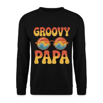 Groovy Papa – Retro-Vibes für Väter - Unisex Pullover - Schwarz - Vorne - Alina (178cm) & Michal (187cm)