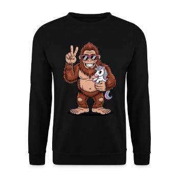 Bigfoot & Unicorn, Peace Sign - Unisex Sweatshirt - black - Front - Alina (178cm) & Michal (187cm)