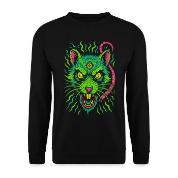 Dreiaugige Neon-Ratte mit Wahnsinnsblick - Unisex Pullover - Schwarz - Vorne - Alina (178cm) & Michal (187cm)