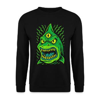 Three-eyed neon shark with fangs - Unisex Sweatshirt - black - Front - Alina (178cm) & Michal (187cm)