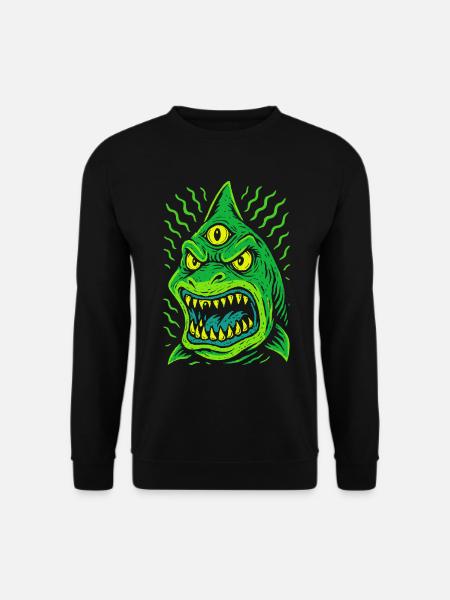 Three-eyed neon shark with fangs - Unisex Sweatshirt - black