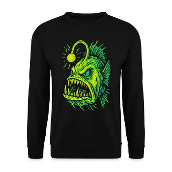Leuchtender Tiefsee-Anglerfisch Wutstil - Unisex Pullover - Schwarz - Vorne - Alina (178cm) & Michal (187cm)