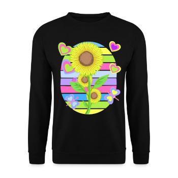 Sonnenblume Sonnenblumen Retro Blume Garten - Unisex Pullover - Schwarz - Vorne - Alina (178cm) & Michal (187cm)