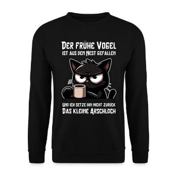Kaffee, Genervtheit, Katze – Mehr Sarkasmus bitte - Unisex Pullover - Schwarz - Vorne - Alina (178cm) & Michal (187cm)