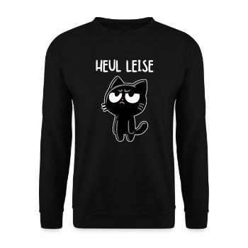 Genervte schwarze Katze – Blick sagt alles - Unisex Pullover - Schwarz - Vorne - Alina (178cm) & Michal (187cm)