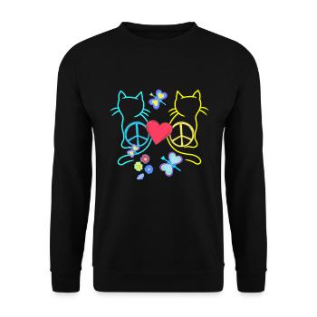 Chats Hippie Rétro Chat Paix Vintage Hippies - Sweat-shirt Unisexe - noir - Devant - Alina (178cm) & Michal (187cm)