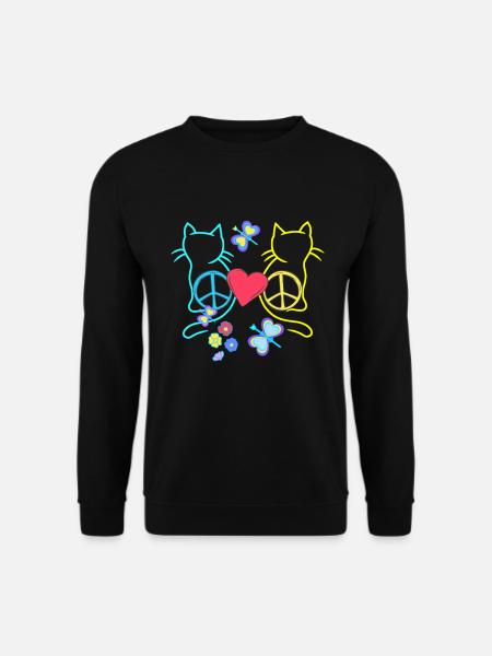 Retro Hippie Katzen Peace Katze Vintage Hippies - Unisex Pullover - Schwarz