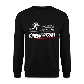 Führungskraft – Lustiges Hunde-Gassi-Shirt - Unisex Pullover - Schwarz - Vorne - Alina (178cm) & Michal (187cm)