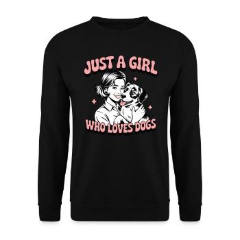 Just a girl who loves dogs – Retro 1960s Pop-Art - Unisex Pullover - Schwarz - Vorne - Alina (178cm) & Michal (187cm)