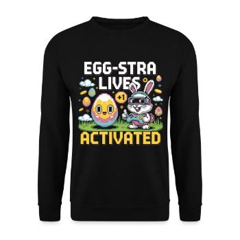 Egg-stra Lives – Retro Easter Bunny - Unisex Sweatshirt - black - Front - Alina (178cm) & Michal (187cm)