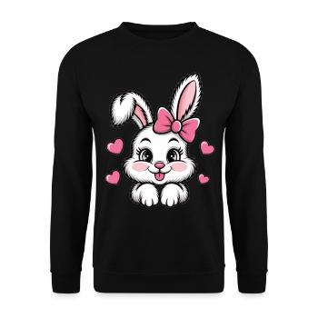 Süßer Hase mit Schleife und Herzen - Unisex Pullover - Schwarz - Vorne - Alina (178cm) & Michal (187cm)