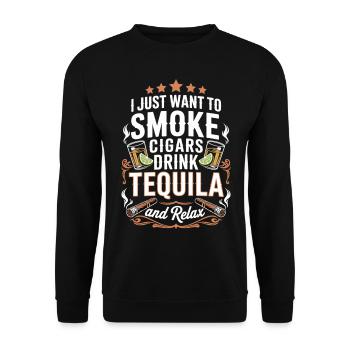 Zigarren, Tequila, Entspannung - Unisex Pullover - Schwarz - Vorne - Alina (178cm) & Michal (187cm)