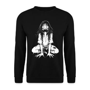 Dämonisches Mädchen – J-Horror Creep Design - Unisex Pullover - Schwarz - Vorne - Alina (178cm) & Michal (187cm)