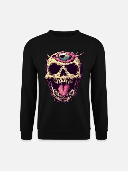 Ekelhafter Zombie Schädel mit Auge und Zunge - Unisex Pullover - Schwarz
