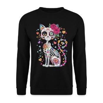 Chat Crâne de Sucre – Día de los Muertos - Sweat-shirt Unisexe - noir - Devant - Alina (178cm) & Michal (187cm)