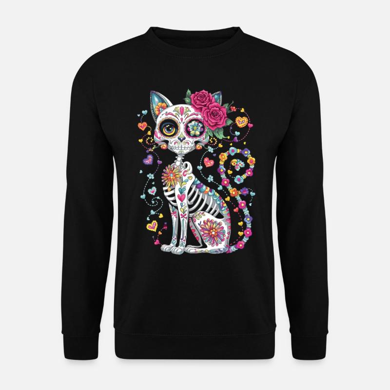 Sugar Skull Katze – Día de los Muertos - Unisex Pullover - Schwarz
