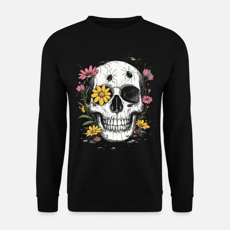 Skull with Flowers & Insects - Unisex Sweatshirt - black