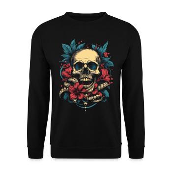 Tropical skull with flowers - Unisex Sweatshirt - black - Front - Alina (178cm) & Michal (187cm)