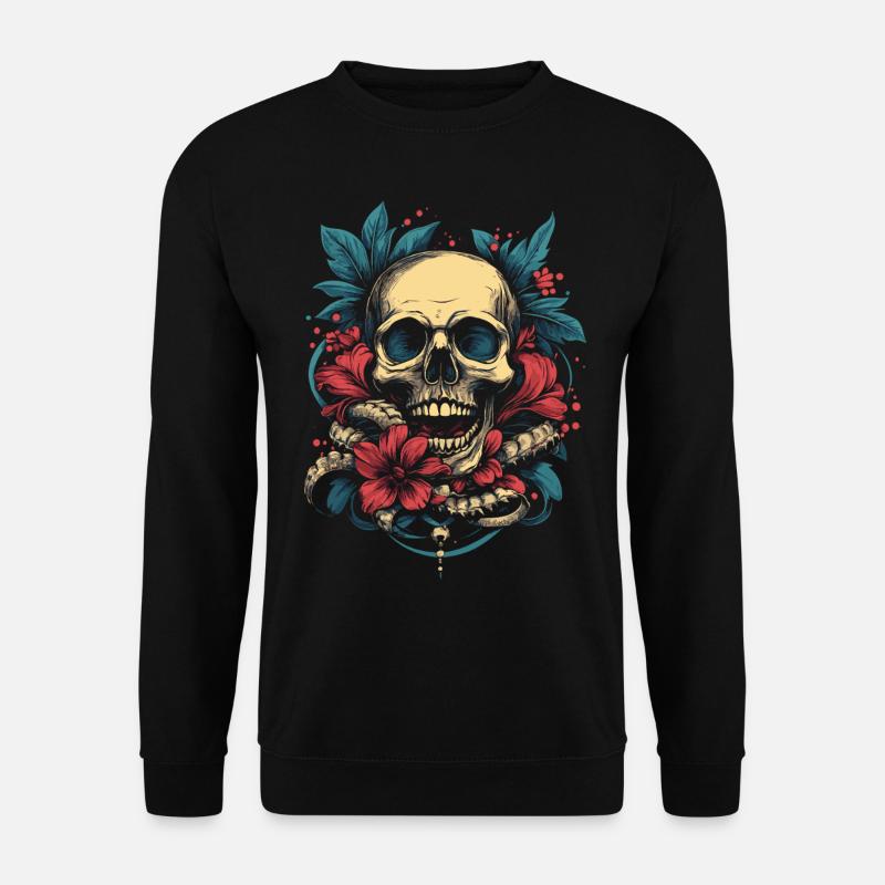 Tropischer Totenkopf mit Blumen - Unisex Pullover - Schwarz