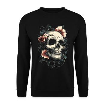 Schädel mit Blumen Tattoo-Stil - Unisex Pullover - Schwarz - Vorne - Alina (178cm) & Michal (187cm)