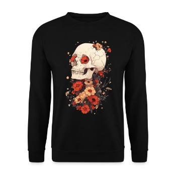 Skull with poppies and cracks - Unisex Sweatshirt - black - Front - Alina (178cm) & Michal (187cm)
