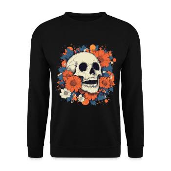 Crâne Pop Art avec des fleurs colorées - Sweat-shirt Unisexe - noir - Devant - Alina (178cm) & Michal (187cm)