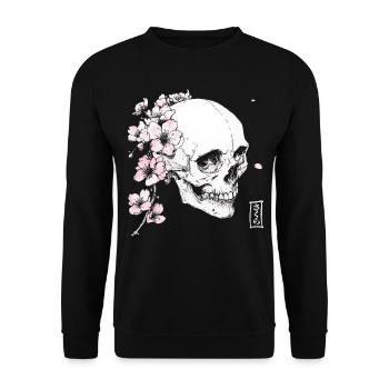 Crâne de cerisier en fleur de cerisier de style japonais - Sweat-shirt Unisexe - noir - Devant - Alina (178cm) & Michal (187cm)
