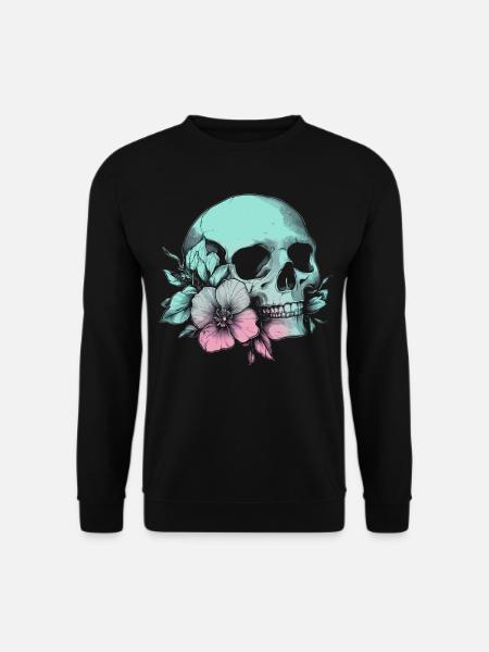 Pastel Skull with Flower & Style - Unisex Sweatshirt - black
